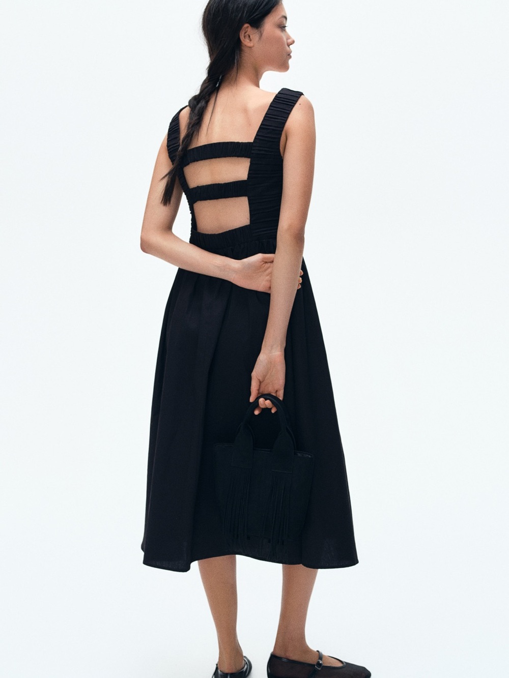 H&M Black Strappy Back Midi Dress - Women Size S
